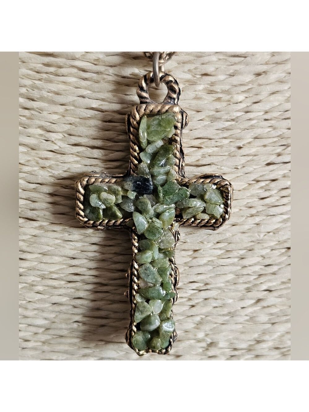 VINTAGE Gold Plated Druzy Cross Pendant Necklace With Chain